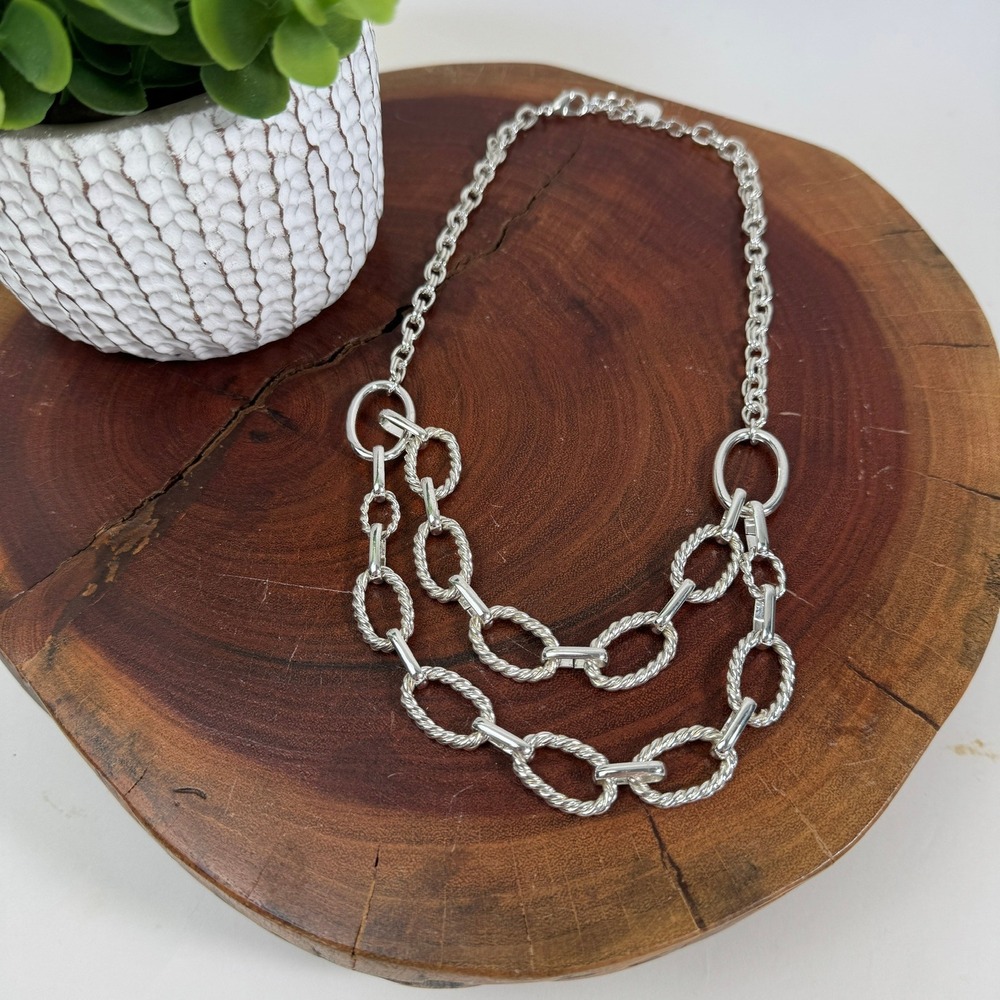 Charter Club Silver Tone Double Row Rope Link Statement Necklace Tiered Chain